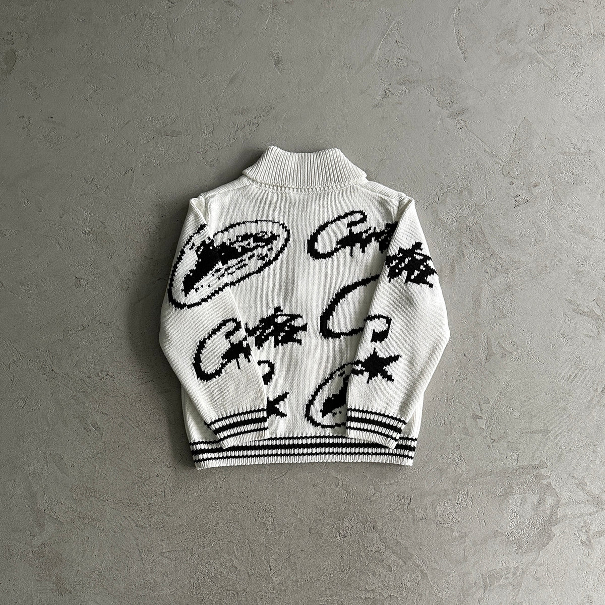 Jaqueta Corteiz “Heavy Knit” ( Branca Com Preto )