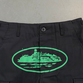 Shorts Corteiz “Mula Guerilla” ( Preto Com Verde )