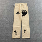 Calça Reta Chrome Hearts “Beige Cross”