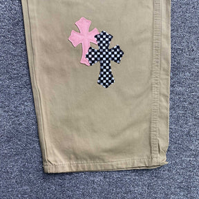 Calça Flare Chrome Hearts “Checkered Cross Patch Carpenter”