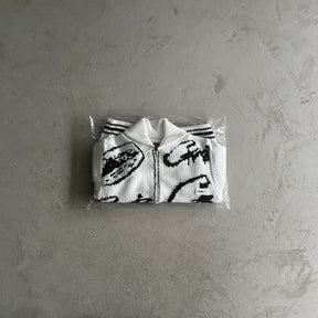 Jaqueta Corteiz “Heavy Knit” ( Branca Com Preto )