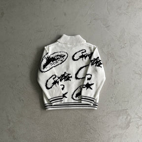 Jaqueta Corteiz “Heavy Knit” ( Branca Com Preto )