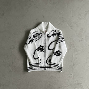 Jaqueta Corteiz “Heavy Knit” ( Branca Com Preto )